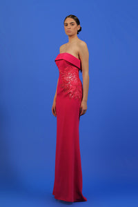HerTrove-Strapless crepe dress with embroidery