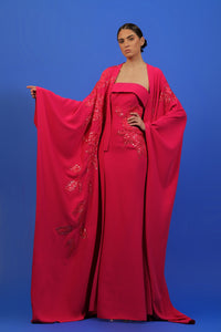 HerTrove-Strapless crepe dress with cape