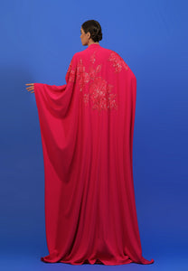 HerTrove-Strapless crepe dress with cape