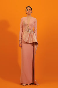 HerTrove-Long sleeves embroidered crepe dress