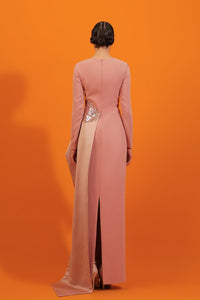 HerTrove-Long sleeves embroidered crepe dress