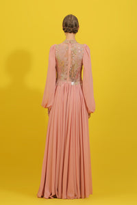 HerTrove-Puff sleeves crepe georgette dress with embroidery