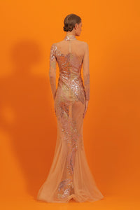 HerTrove-High neckline embroidered dress