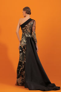 HerTrove-Asymmetrical neckline one sleeve dress