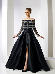 Off shoulder dentelle top with mikado skirt - HerTrove