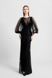 Her Trove - Puffed sleeves slim cut dress