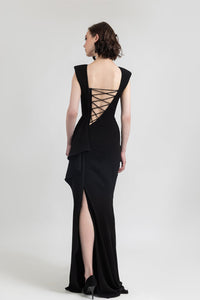 Her Trove -Open back crepe dress