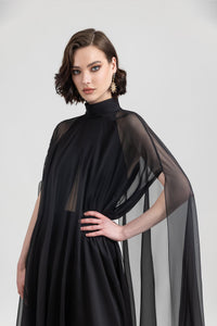 Her Trove -Crepe dress paired with see through cape