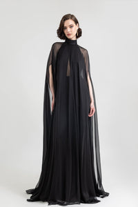 Her Trove -Crepe dress paired with see through cape