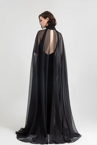 Her Trove -Crepe dress paired with see through cape