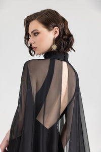 Her Trove -Crepe dress paired with see through cape