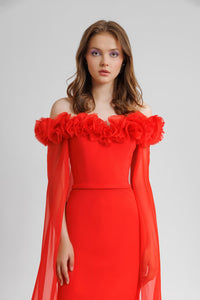 HerTrove-Off shoulder dress with cape like sleeves