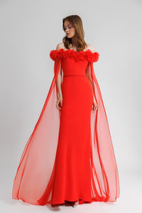 HerTrove-Off shoulder dress with cape like sleeves