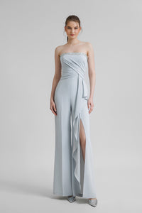 HerTrove-Strapless crepe jumpsuit featuring beaded neckline