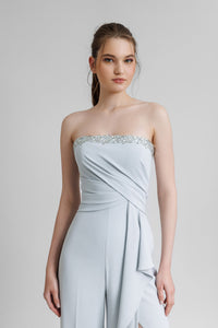 HerTrove-Strapless crepe jumpsuit featuring beaded neckline