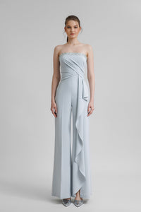 HerTrove-Strapless crepe jumpsuit featuring beaded neckline