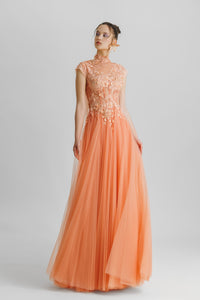 HerTrove-High collar floral corseted dress
