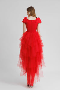 HerTrove-Sleeveless dress with asymmetrical layered tulle skirt
