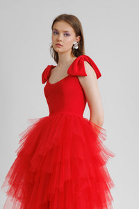 HerTrove-Sleeveless dress with asymmetrical layered tulle skirt