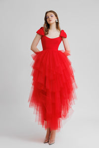 HerTrove-Sleeveless dress with asymmetrical layered tulle skirt