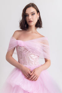Her Trove -Off shoulder ruffled tulle dress