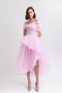 Her Trove -Off shoulder ruffled tulle dress