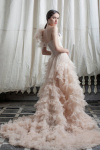 HerTrove-Detailed shoulder pleated tulle dress