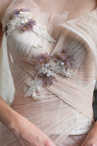 HerTrove-Detailed shoulder pleated tulle dress