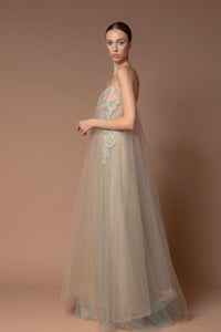 HerTrove-Floral detailed strapless tulle gown