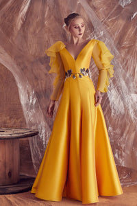 A line dress featuring long ruffled sleeves - HerTrove