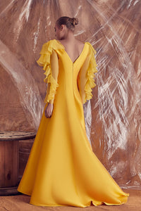 A line dress featuring long ruffled sleeves - HerTrove