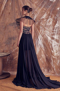 Pleated tulle dress featuring embroidered edges - HerTrove