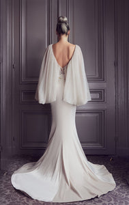Pleated Tulle bodice front slit gown - HerTrove