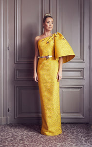 Exaggerated sleeve brocade gown - HerTrove