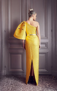 Exaggerated sleeve brocade gown - HerTrove