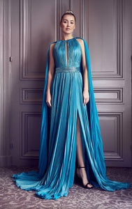 Cape sleeves pleated dress - HerTrove