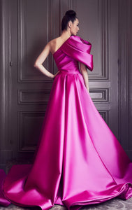 One shoulder draped bodice sweep train gown - HerTrove