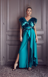 Structured belted top with wide pants - HerTrove