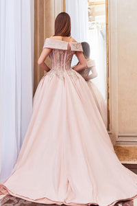 Off shoulder embroidered bodice ball gown - HerTrove