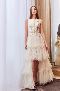 Sleeveless Tiered high low gown - HerTrove