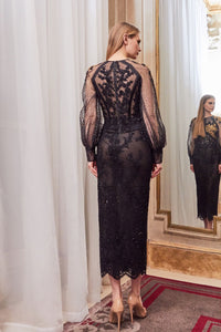 Embroidered puff sleeves top with midi skirt - HerTrove