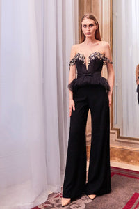 Off shoulder peplum top with wide pants - HerTrove