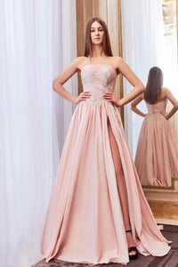 Strapless high slit A line dress - HerTrove