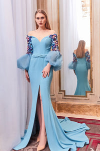 Embelished sleeves off shoulder mermaid gown - HerTrove