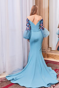 Embelished sleeves off shoulder mermaid gown - HerTrove