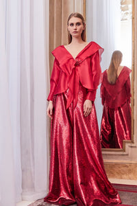 Draped shoulders top with A line skirt - HerTrove