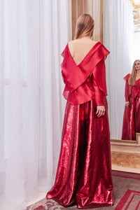 Draped shoulders top with A line skirt - HerTrove