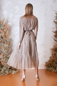 Long sleeves pleated chiffon top with flowy skirt - HerTrove