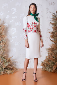 Jewel neckline floral motif dress - HerTrove