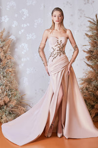 Beaded bodice off sleeves straight gown - HerTrove